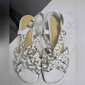 David Tate Gold, Silver and White Elegant Leather Made In Italy Sandals